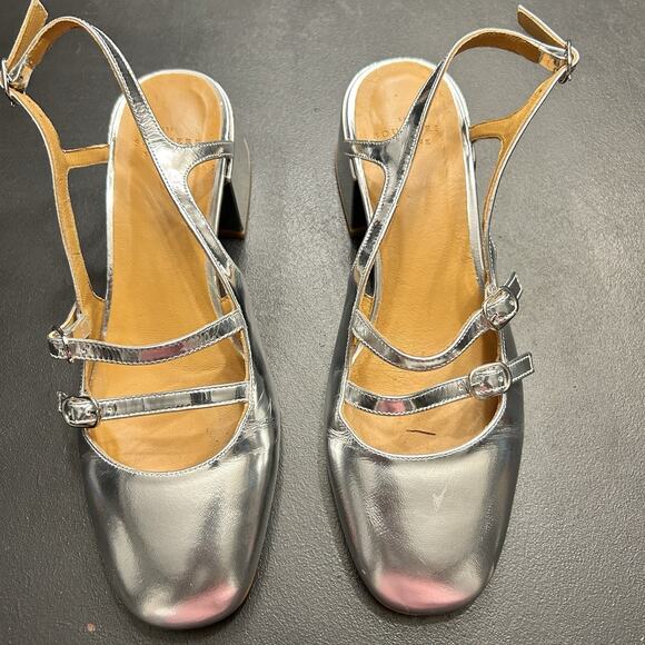 Sézane Paula Babies Mary Jane Slingback Pumps In Silver Patent Leather Size 39 - Picture 5 of 6